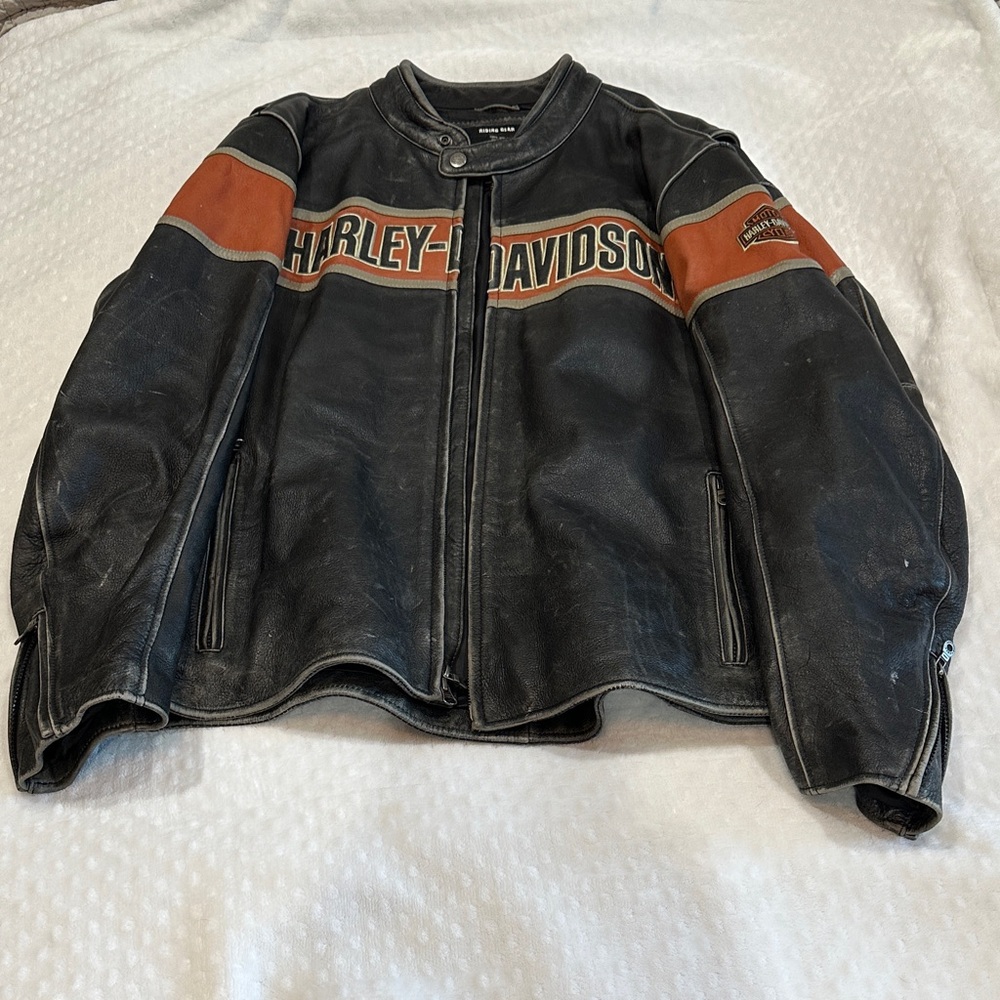 Harley-Davidson Vintage Black and Orange Leather Jacket